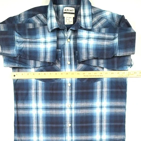 Ariat‎ Retro Fit Plaid Western Snap Button Long Sleeve Shirt Men"s M Blue White - Picture 7 of 9